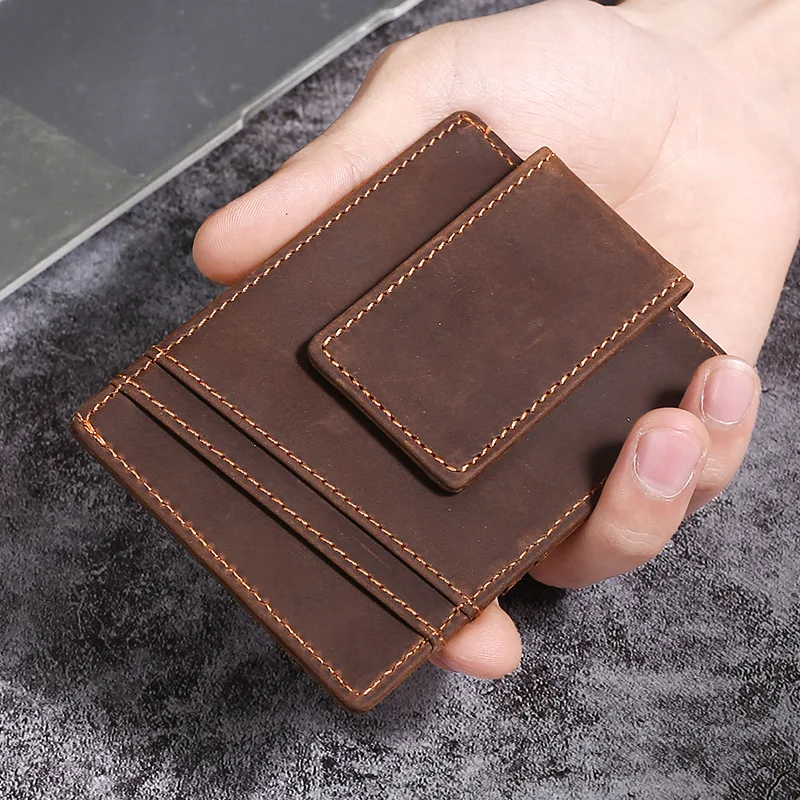 

Luufan Genuine Leather Card Holder Purse Real Leather Hasp Card Case Clutch Wallets Slots For Men Women Mini Slim Short Purse