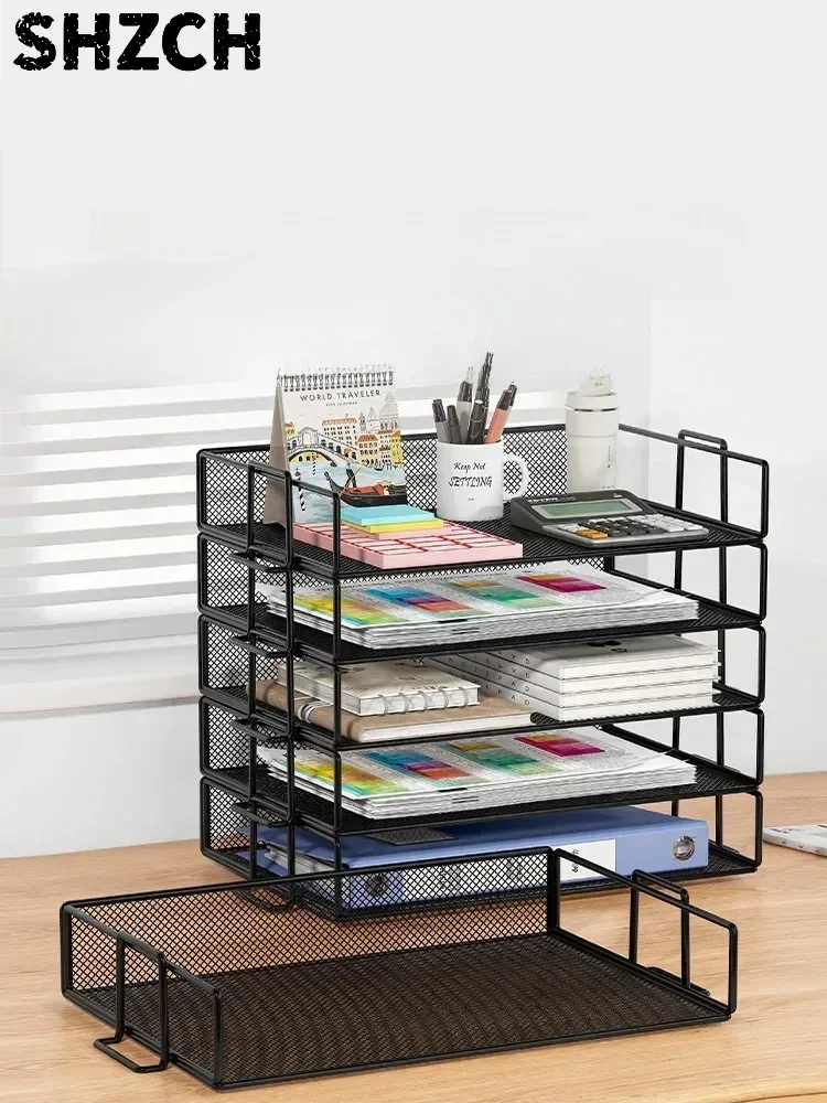 Multi-Layer Metal Desktop File Organizer A3A4 Office Study Room Document Storage Box Iron Material Square Welding Crt