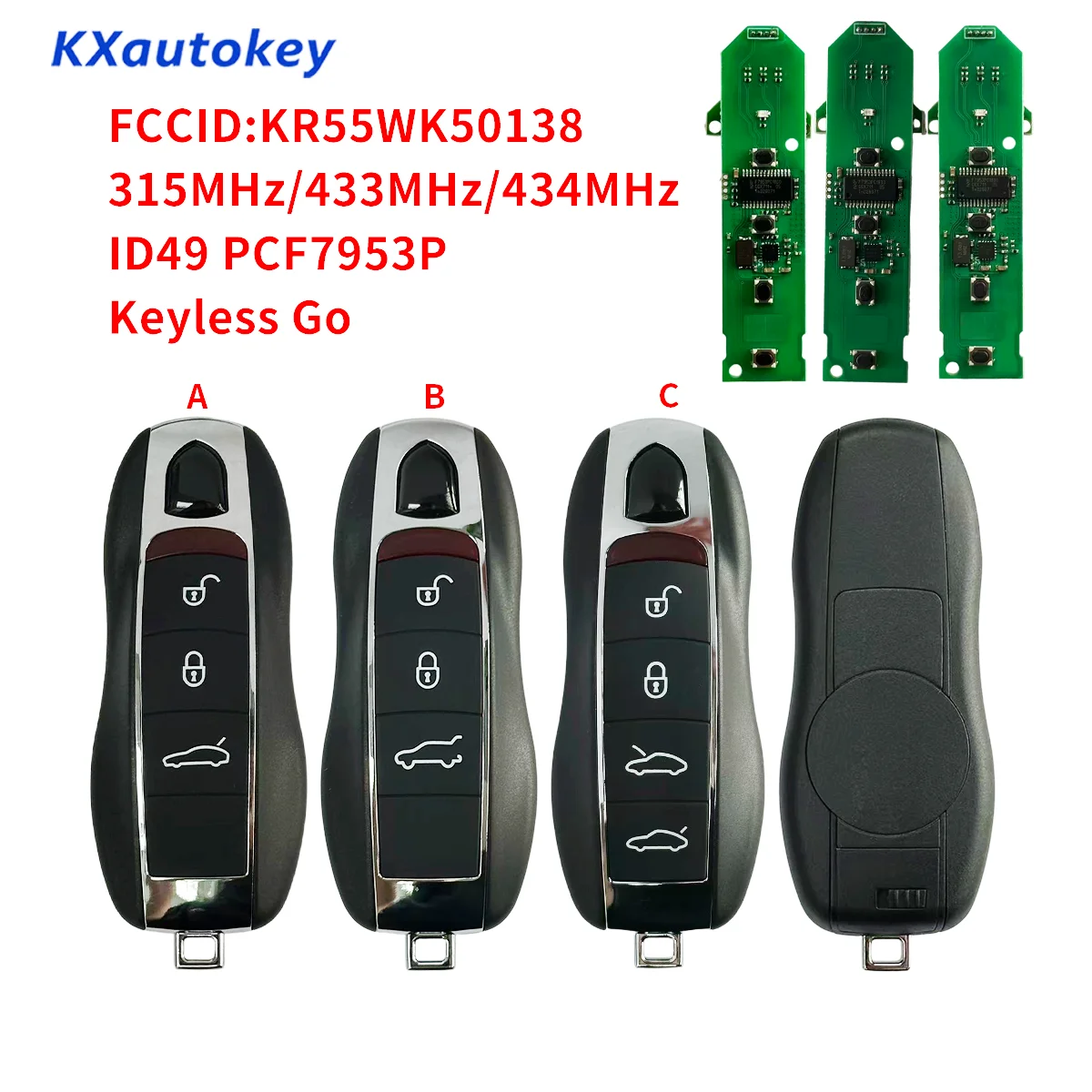 

KXK005001-ZF For Porsche Panamera Macan Cayenne 718 911 Boxster 3/4 Buttons ID49 PCF7953P 315/433/434MHz Smart Car KeyCar model