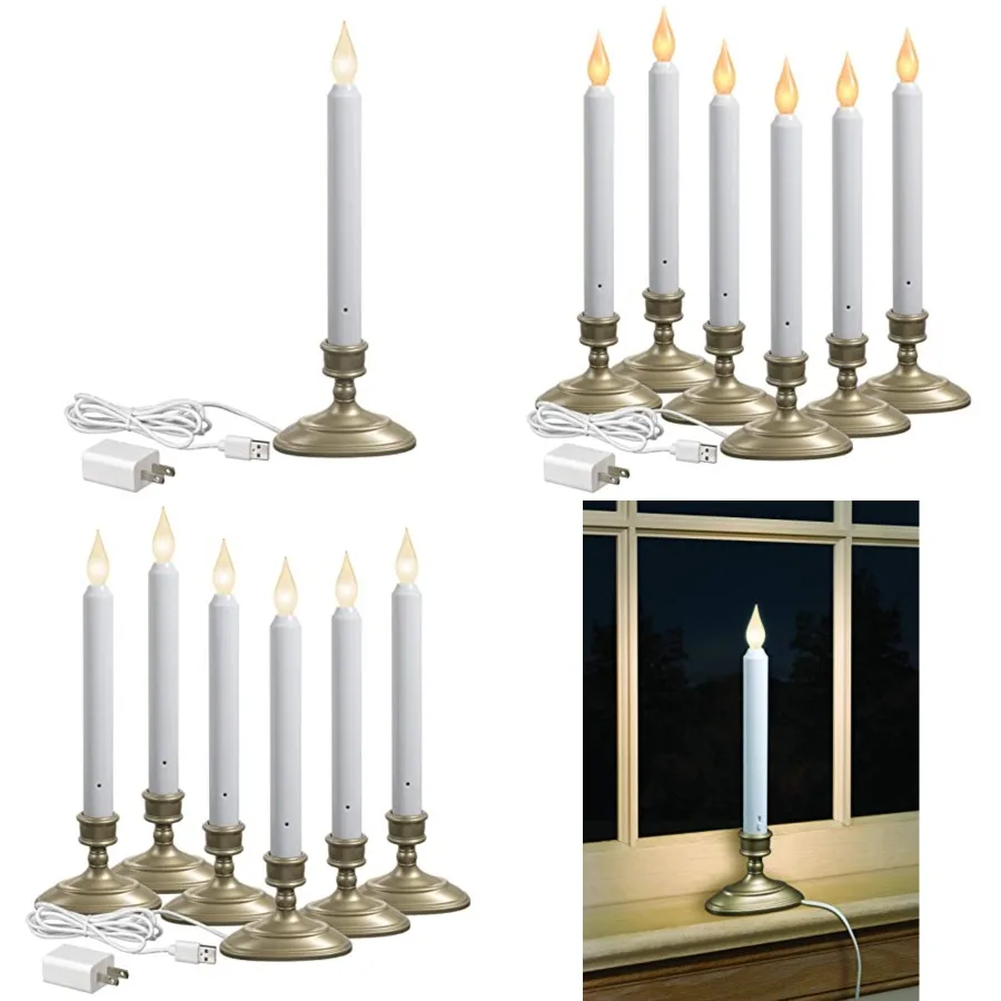 FPC1370P-6 Electric LED Plug-in Flameless Window Candle with New Hot Spot Technology and Dusk to Dawn Sensor and Choice of Warm