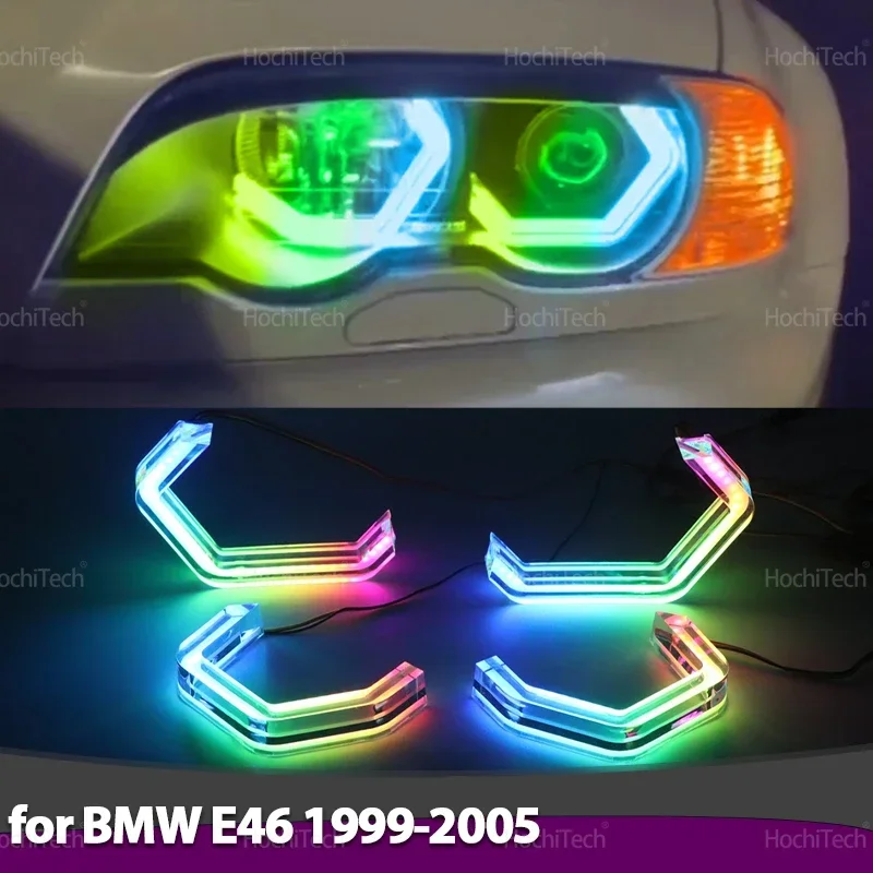 

Для BMW 3 серии E46 седан 1999-2005 M4 стиль светодиодный комплект «ангельские глазки» кольцо мигающее RGB управление через приложение фара лампы с указателем поворота