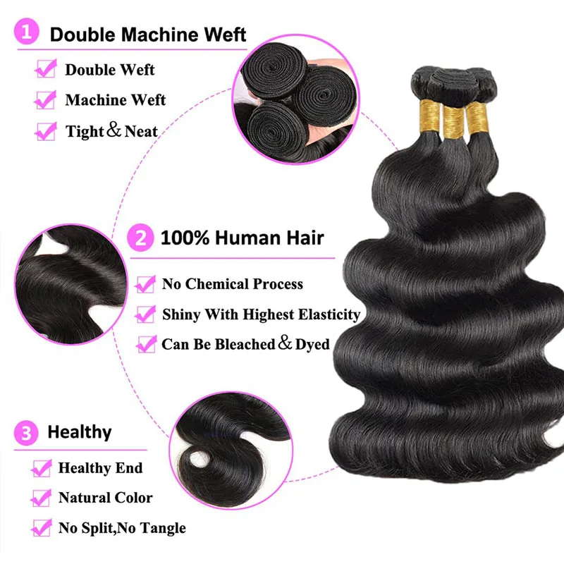 Pacotes de cabelo brasileiro da onda do corpo para mulheres, 100% cabelo humano Weave, cor natural, atacado, preço barato, 12A, 30 polegadas, 1 Pc, 3 Pcs, 4 Pcs