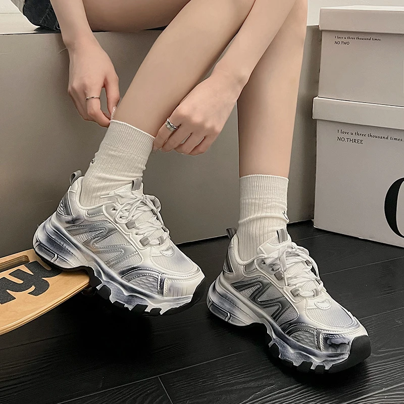 Dad's Shoes Women's Sneakers 2024 New Spring Autumn Thick Bottom Shoes Explosive Height Niche Casual Versatile Street Sports