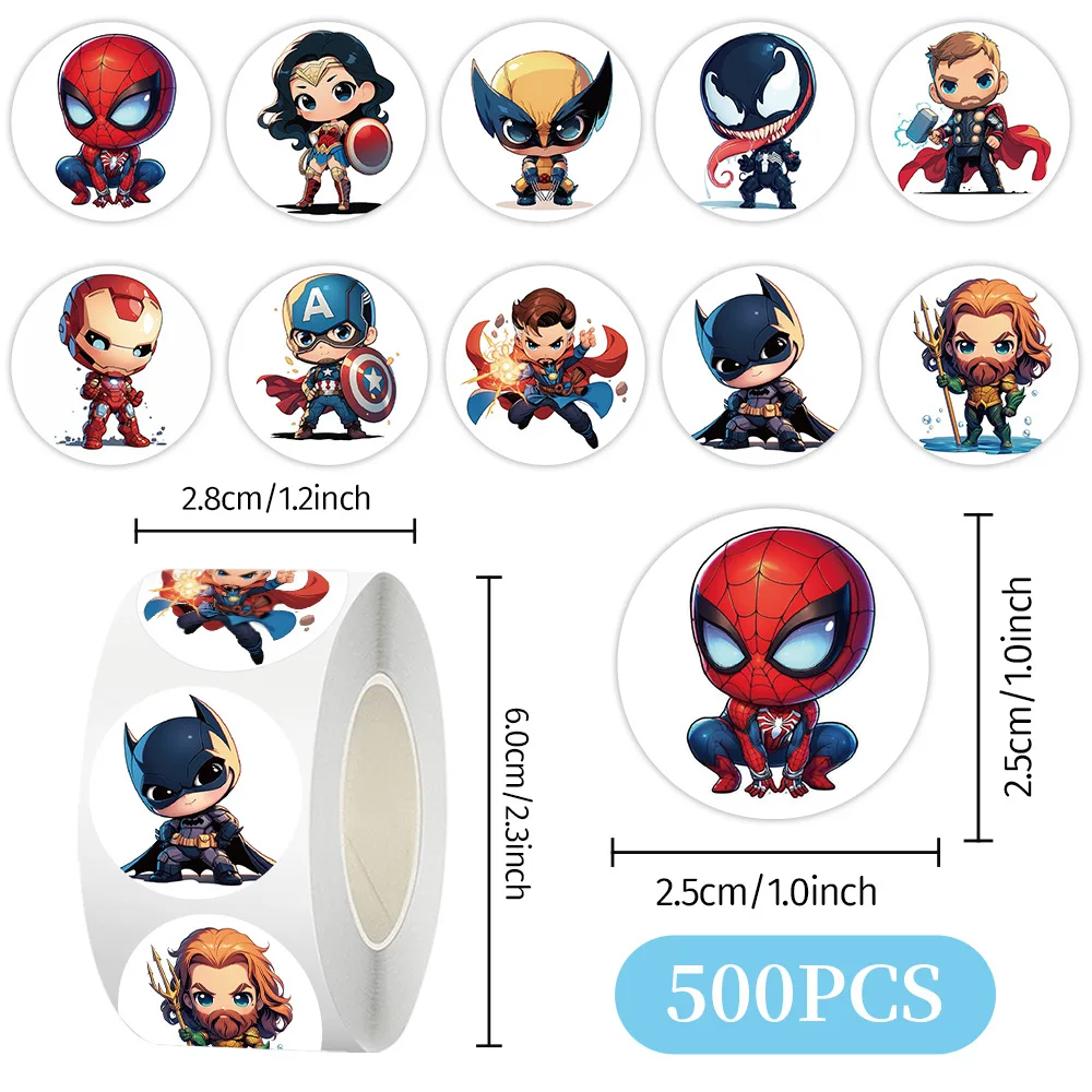 

500pcs/Roll Marvel Hero Q Edition Cartoon Sealing Stickers DIY PVC Laptop Decals Decoration Reward Gift Toy