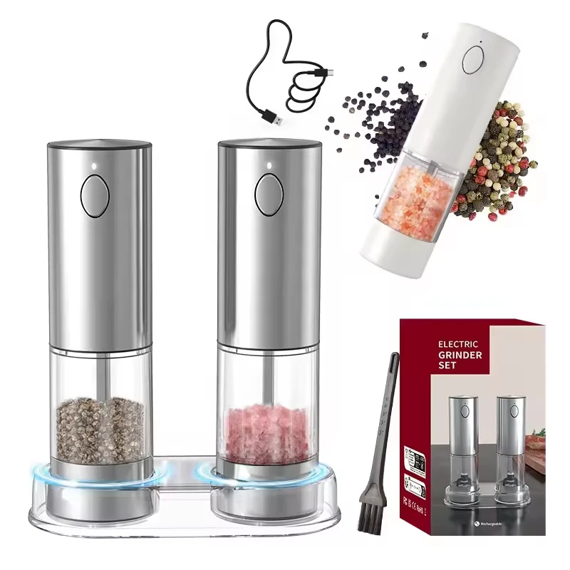 Automatic Pepper Grinder Salt And Pepper Grinder USB Rechargeable Adjustable Coarseness Spice Mill With LED Light Kitchen Tool