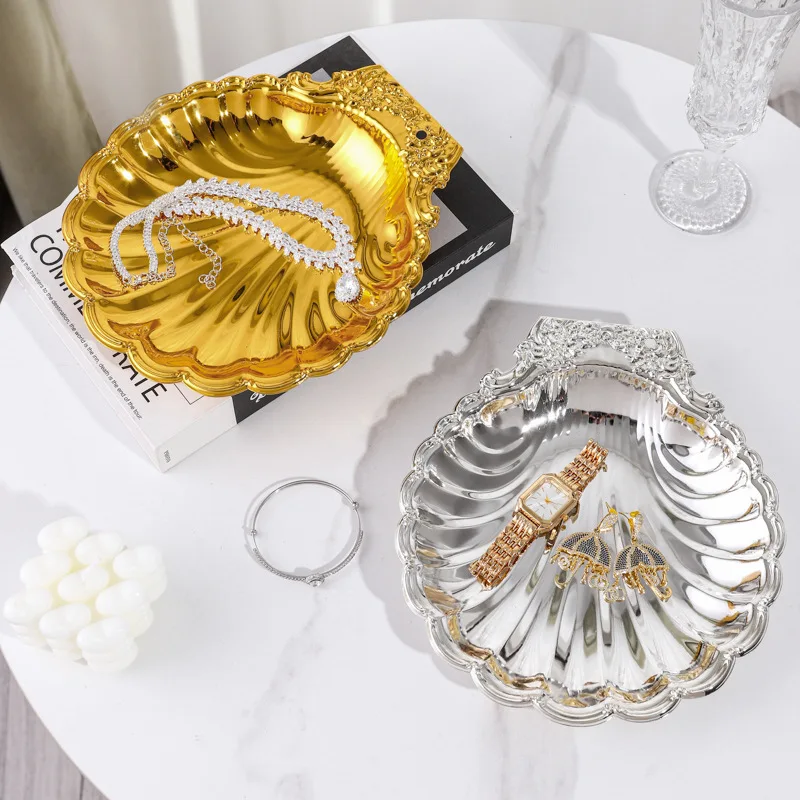 HYS European wrought iron shell fruit plate household living room tea table snacks nut cake plate jewelry jewelry decorative
