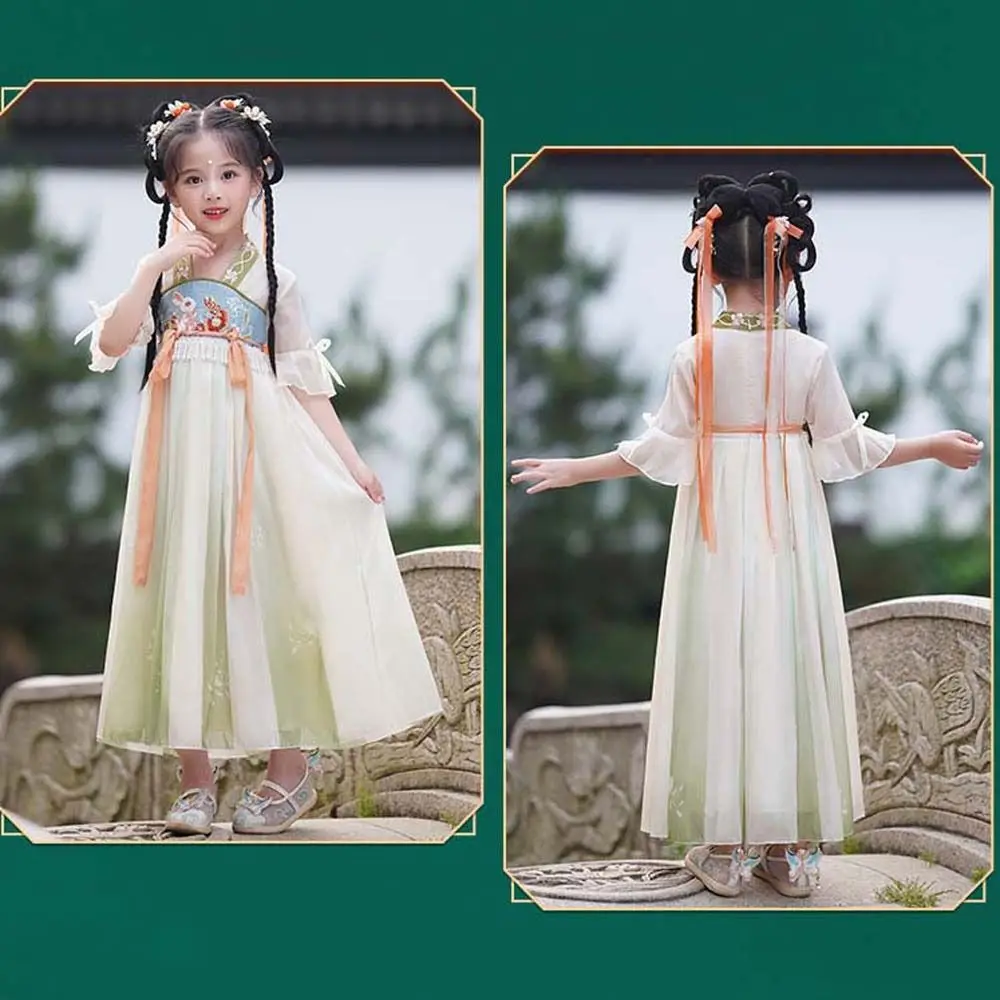 Vestido de princesa chinês crianças meninas hanfu vestido dança folclórica dos desenhos animados coelhos chinês crianças meninas roupas antigas