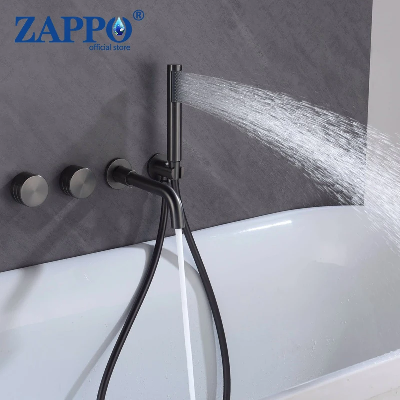 ZAPPO Bathtub Shower Faucet Set Wall Mount Faucet with Handheld Shower Hand 2 Function Bath Fixtures with Rough-in Valve Mixer