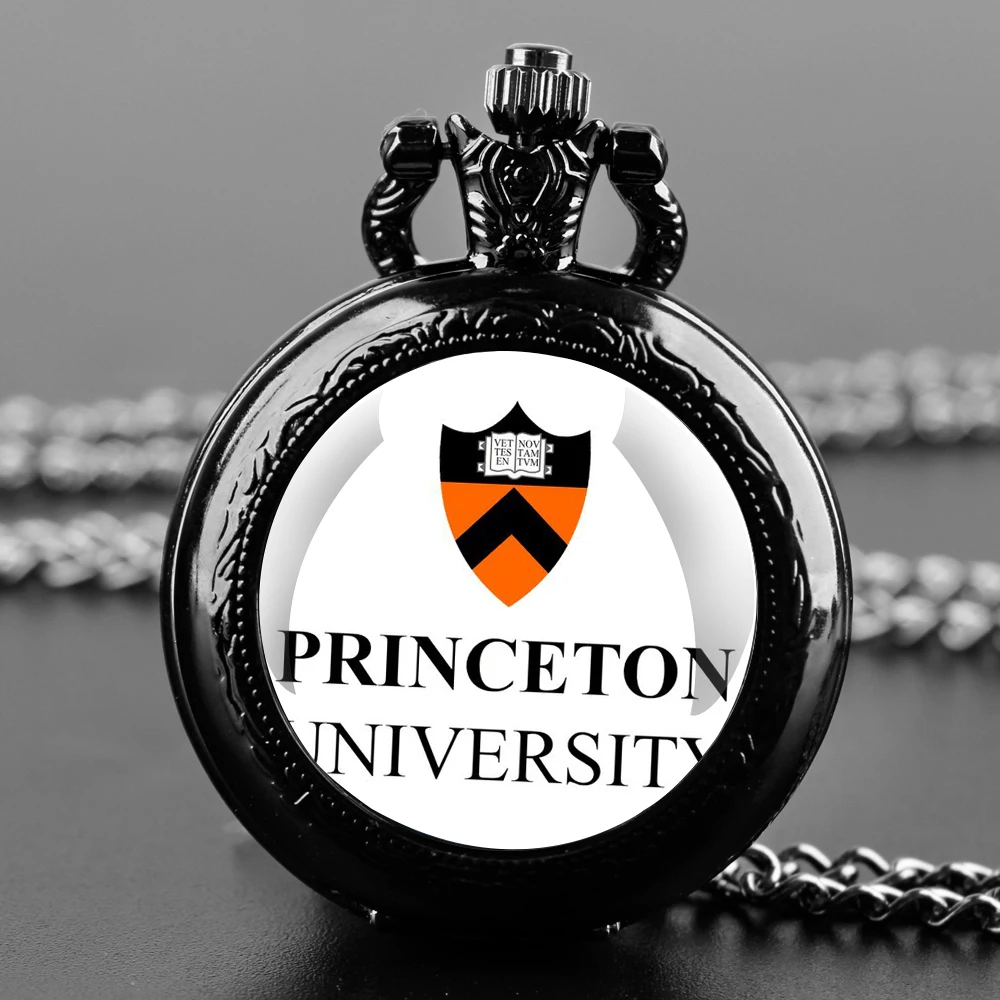 Princeton University Logo Quartz Pocket Watch with Chain Necklace Vintage Collection Gifts for Men Women