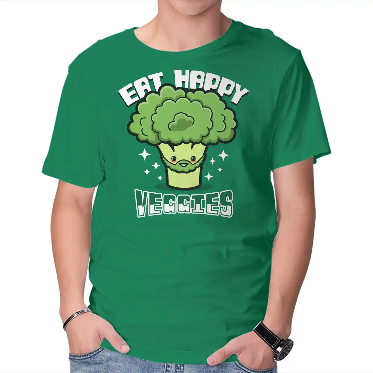 Eat Happy Veggies Anime Graphic T-shirts for Men Clothing Women Short Sleeve Tees New Arrivals Unisex Summer