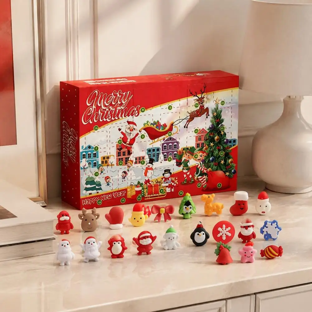 Merry Christmas Advent Calendar with 24 Stress Relief Squeeze Toys 24 Days Xmas Countdown Calendar Box Party Holiday Gift