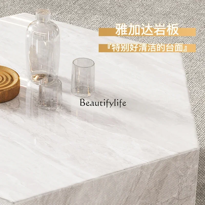 LJY Living room light luxury rock slab coffee table group high-end villa solid wood modern simple square
