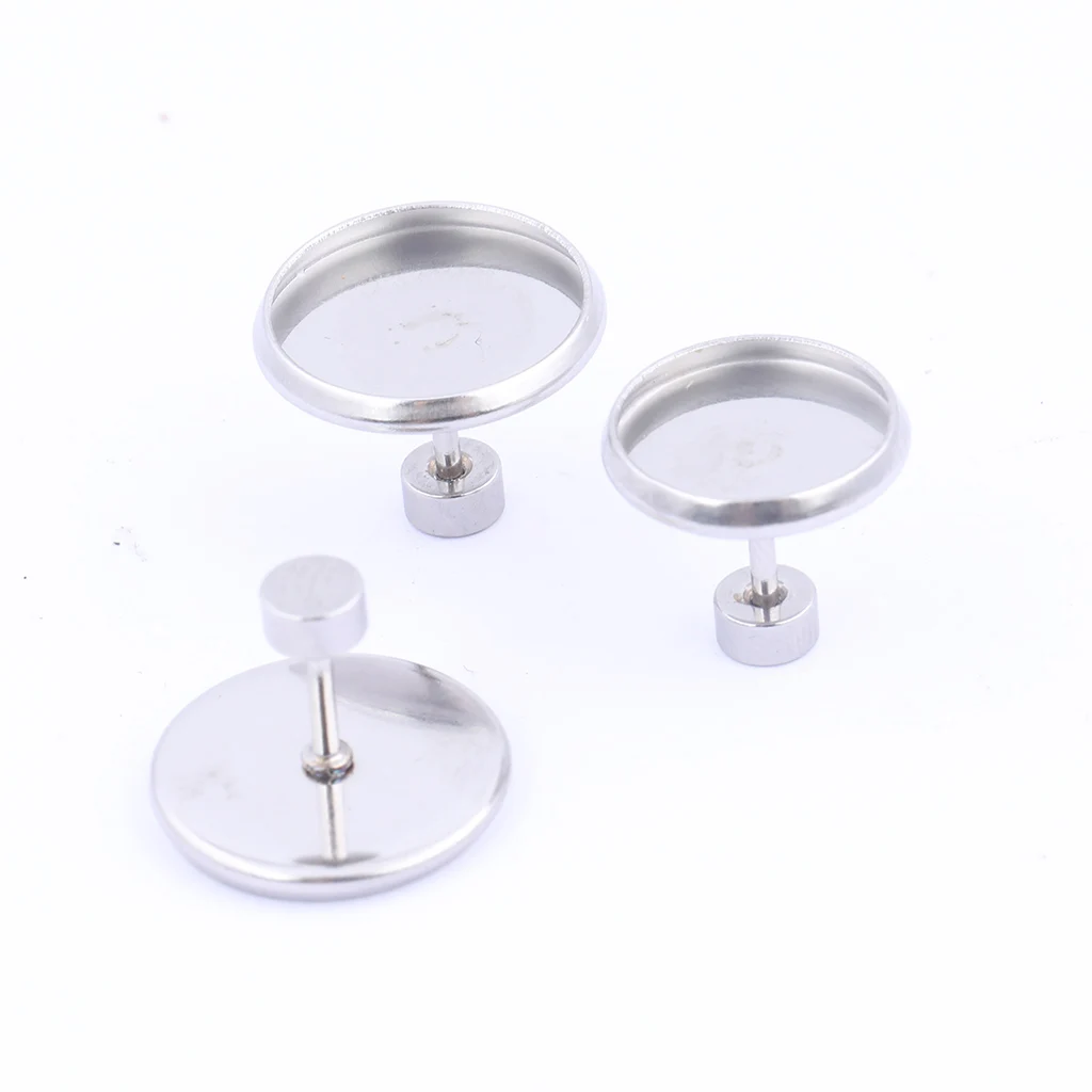 20 sztuk śruba ze stali nierdzewnej powrót stadniny kolczyk podstawa wykroje 12mm 10mm Cabochon Bezel ustawienia Diy słupki do uszu ustalenia