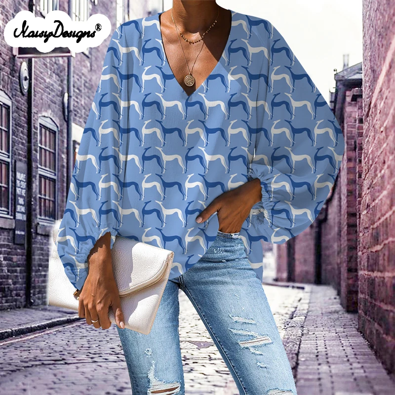 Noisydesign New Women Tunic Tops Summer Autumn Casual O-neck Colorful Greyhound Dog Design Lover Blouse Tops Dropshipping