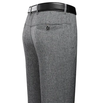 Mens Trousers Business Casual Pants Summer Autumn Dress Straight Pants Elastic Black Grey Loose Formal Pants 3
