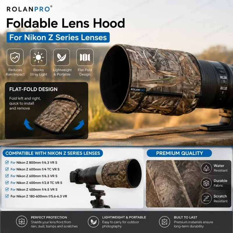 ROLANPRO Foldable Lens Hood for Nikon Z800mm Z600mm F4 Z600mm F6.3 Z400mm F4.5 Z400mm F2.8 Z180-600mm Lens Portable Lens Shade