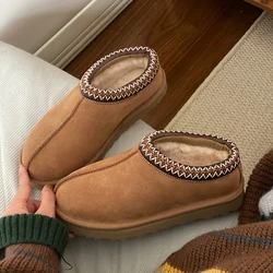 2024 shoes women slippers  slides furry  flat winter snow boots high quality  Ankle leather  fur ladies