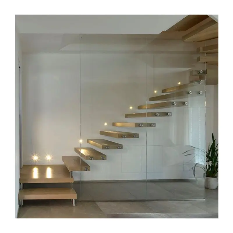 Customize.Customized Straight Stair Cantilevered Modern Wood Floating Interior Staircase with Wooden Steps Indoor Stairs