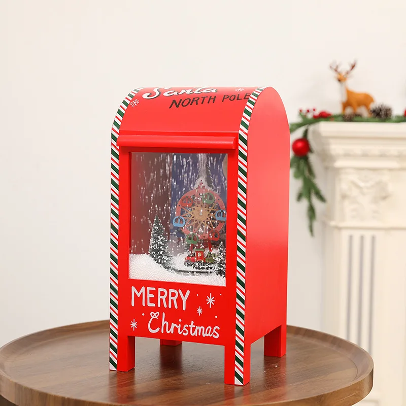 Christmas standing small mailbox wooden snow music ornament home decoration lamp