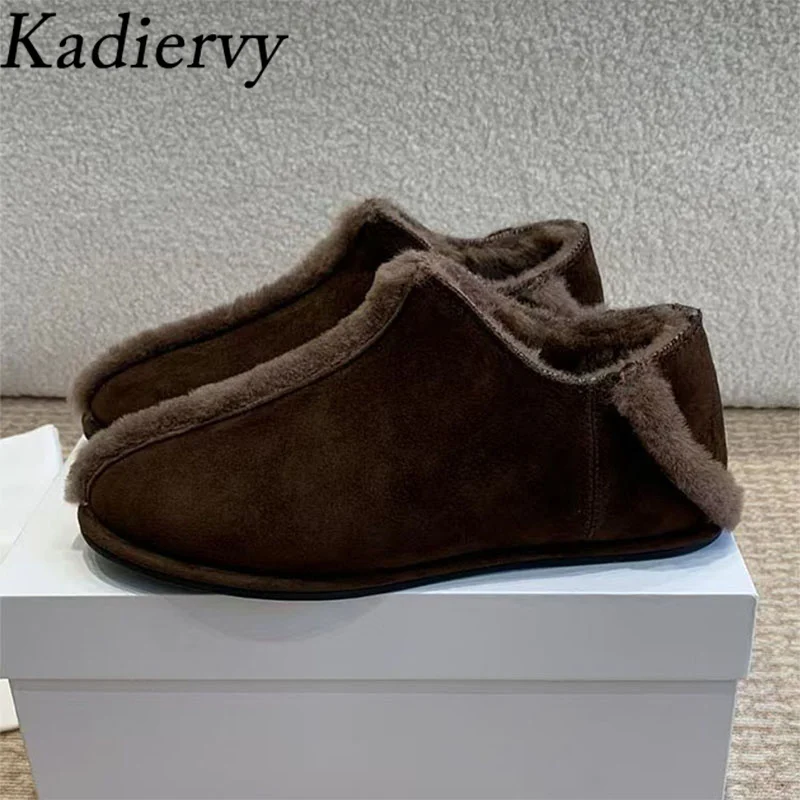 

Зимние ботинки, женские замшевые лоферы без шнуровки с круглым носком, повседневная удобная прогулочная обувь, женские шерстяные теплые короткие сапоги на плоской подошве, женские