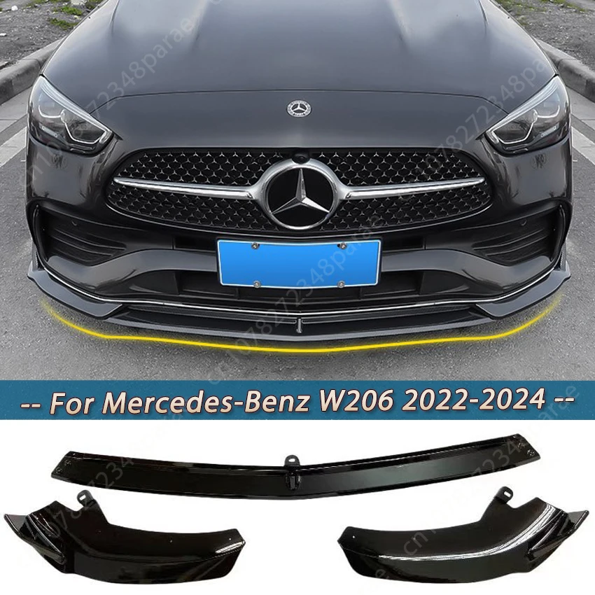 For Mercedes-Benz C-Class W206 S206 2022-2024 C300 C400 C43 AMG Carbon Look Front Bumper Split lip Spoiler Body Kit Modification