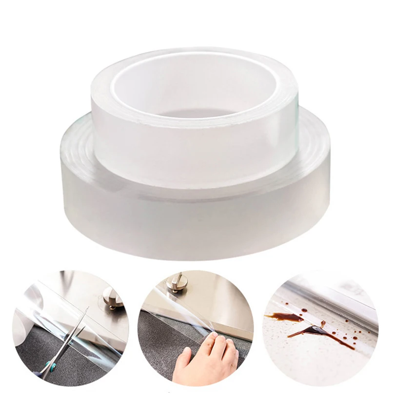 1.2 Inch x 16 Feet Clear Self Adhesive Caulking Strips Tools for Bathtub / Toilet / Kitchen, Oil Proof Caulk Tape
