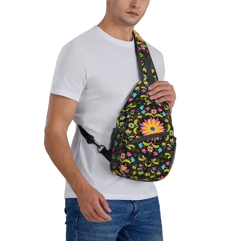 Otomi-Bolso cruzado con patrón bordado para hombre, mochila de hombro para viaje, senderismo, México, arte floral