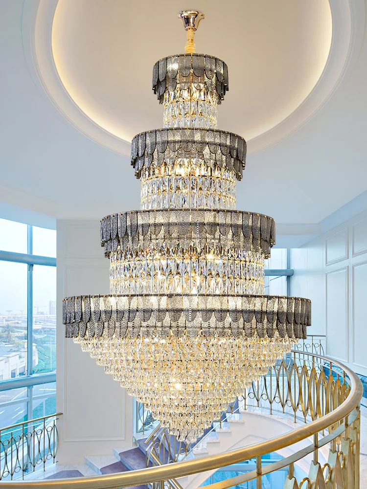 

Modern Luxury Crystal Chandelier Double-Storey Duplex Building Middle Floor Living Room Stairwell Hotel Lobby Villa Light