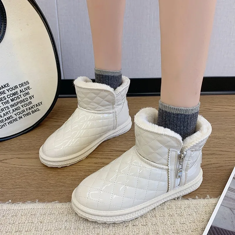 New Style Fashion Women's Rubber Boot Flat Heel Winter Footwear Boots-Women Round Toe Plush Luxury Designer Comfortable Low Boot