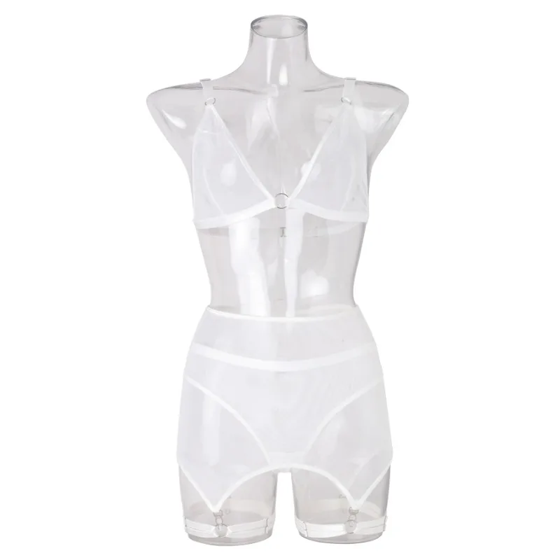Toucheart-Lencería Sexy para mujer, traje de ropa interior transparente de malla de Color sólido, ligas sexys, conjunto de 4 piezas