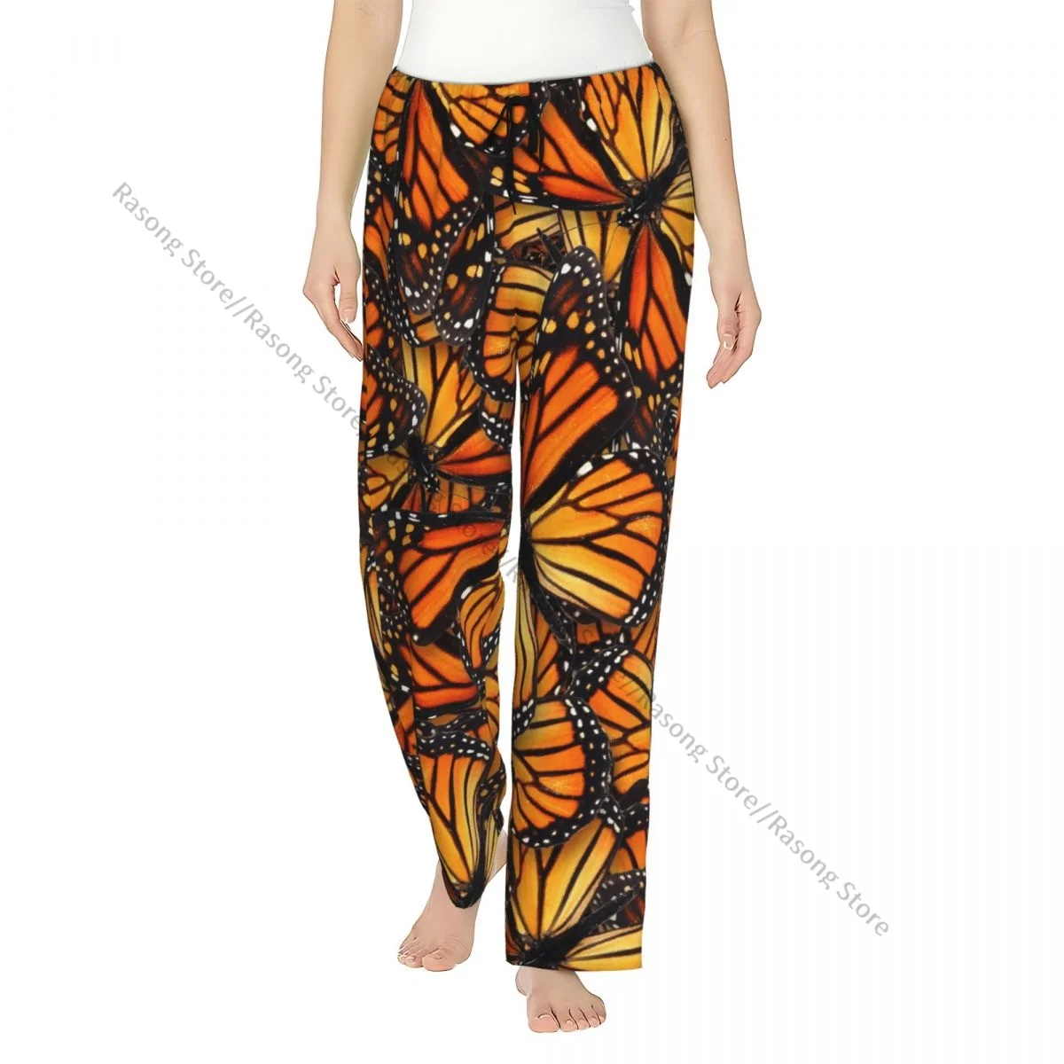 

Warm Women Pajama Pants Monarch Butterfly Flannel Sleep Bottoms Soft Fleece Loungewear
