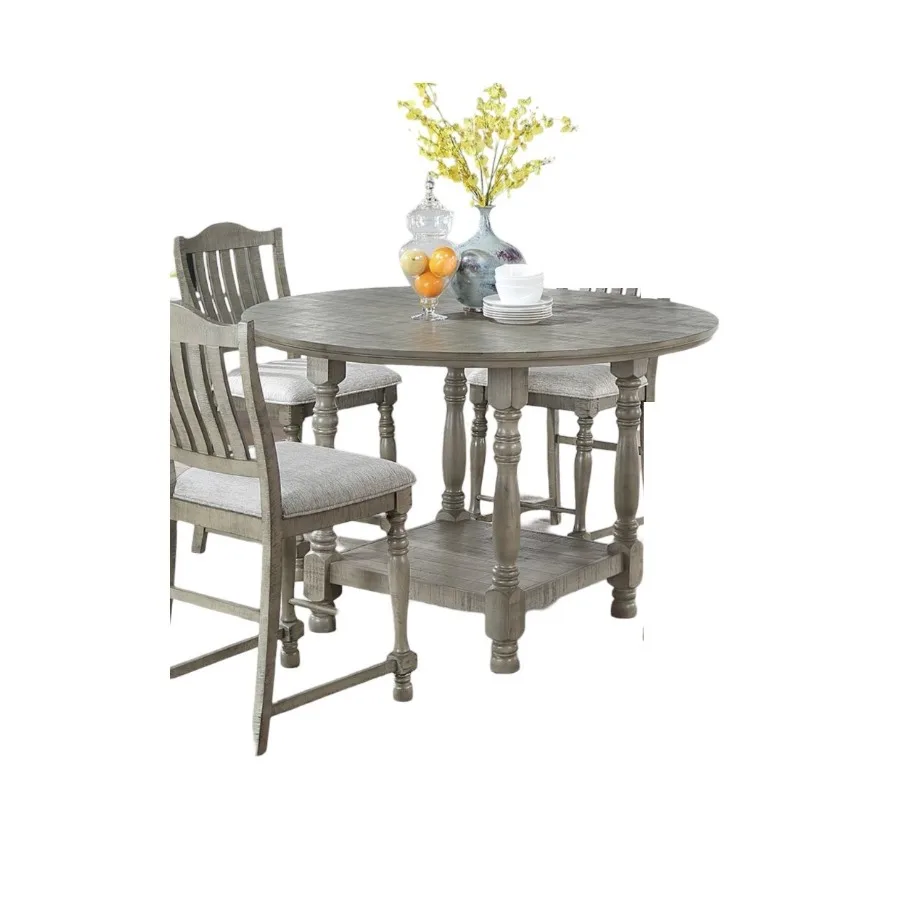 Light Grey Dining Table Round Dining Table 1pc Table Only Open Shelf Acacia Veneer Dining Room Furniture