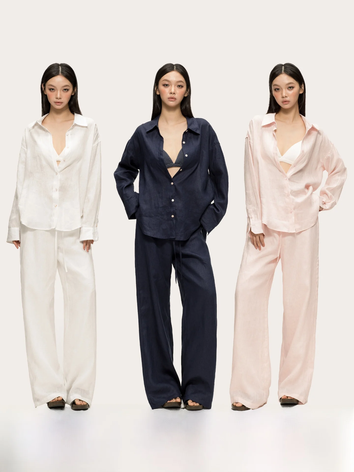 

Anna Aneae Summer Loose Fit Shirt Wide Leg Pants Set Women's Thin Sun Protection Long Sleeve Casual Style Breathable Skin-Fri...