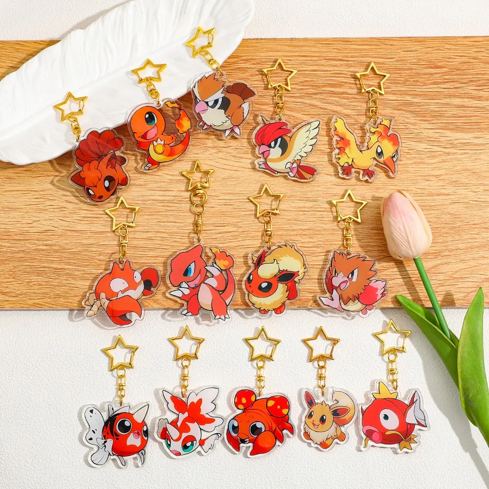 10 قطع من قلادة الأكريليك ذات طابع بوكيمون، مصممة بـ "بوكيمون من النوع النار/المنوع الأحمر" كعنصر أساسي، تتميز بشكل لطيف #2