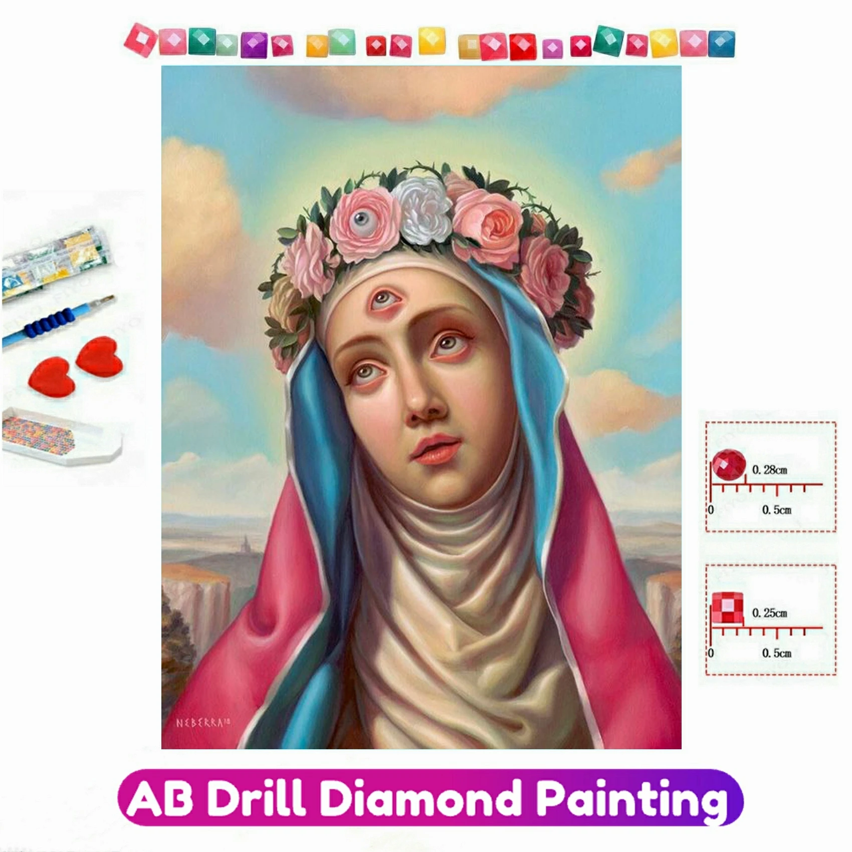 

4 Eyed Nun 5D DIY Diamond Painting Saint Rose of Pop Psychedelic AB Drills Mosaic Embroidery Cross Stitch Handmade Home Decor