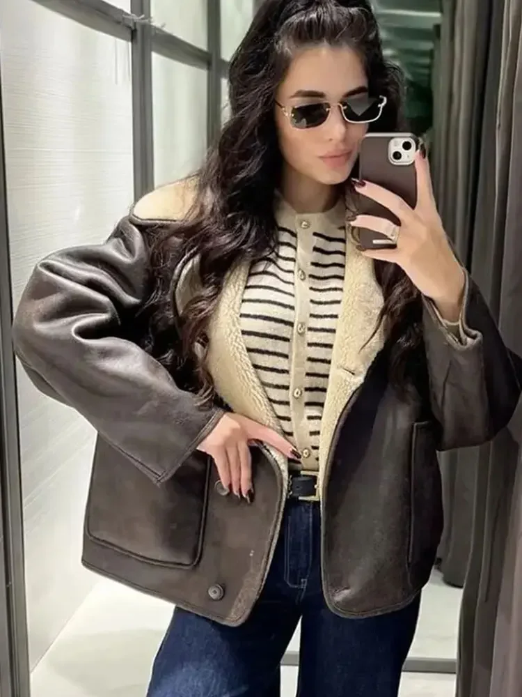 

Однобортные пальто с карманами и рукавами, зимняя повседневная верхняя одежда, женские осенние винтажные флисовые куртки из искусственной кожи, длинные