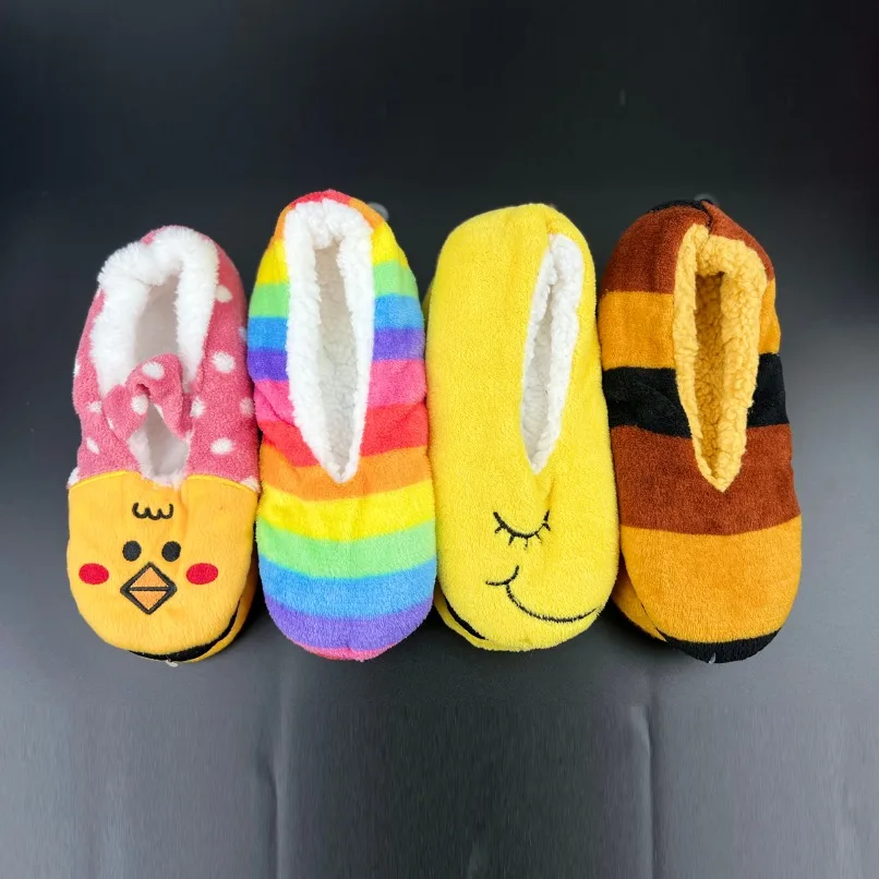 Home Fuzzy Slipper Women Winter Fluffy Fur Contton Warm Plush Striped Dot Non Slip Grip Indoor Lazy Female House Floor Shoe Room