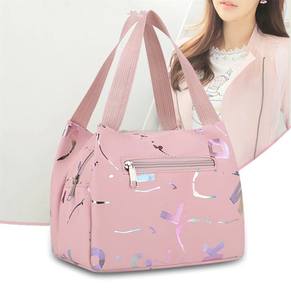 Oxford Cloth Handbag Large Capacity Commuter Bento Lunch Bag Picnic Food Bag Colorful Letter Printed Lunch Tote Bags Portable