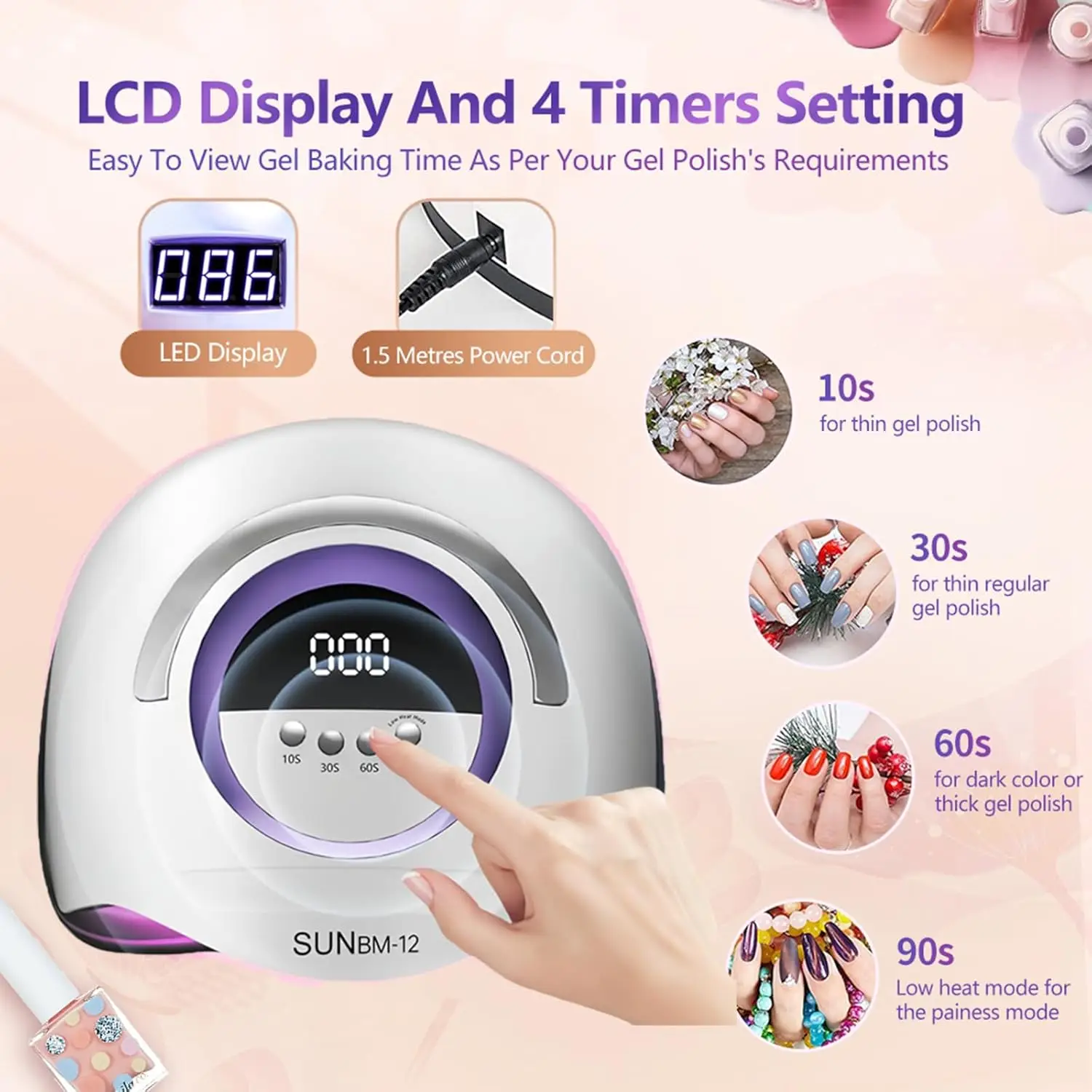 UV LED ネイルランプ 72 ビーズ 300W センサー＆4つのタイマー設定付き