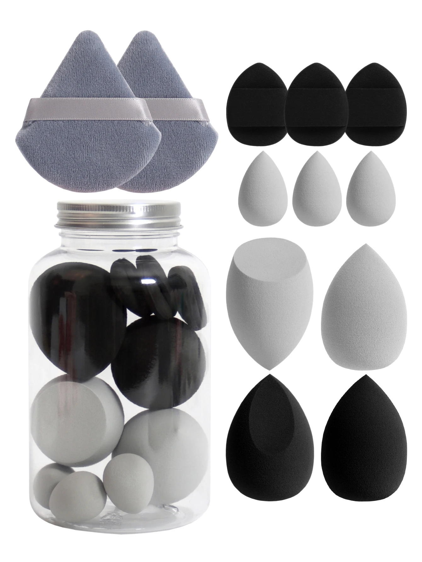 12Pcs Makeup Sponge Set with Storage Jar Latex-Free, Makeup Sponge Finger Puff, Dual-Use Wet & Dry Foundation Cosmetic Puffs