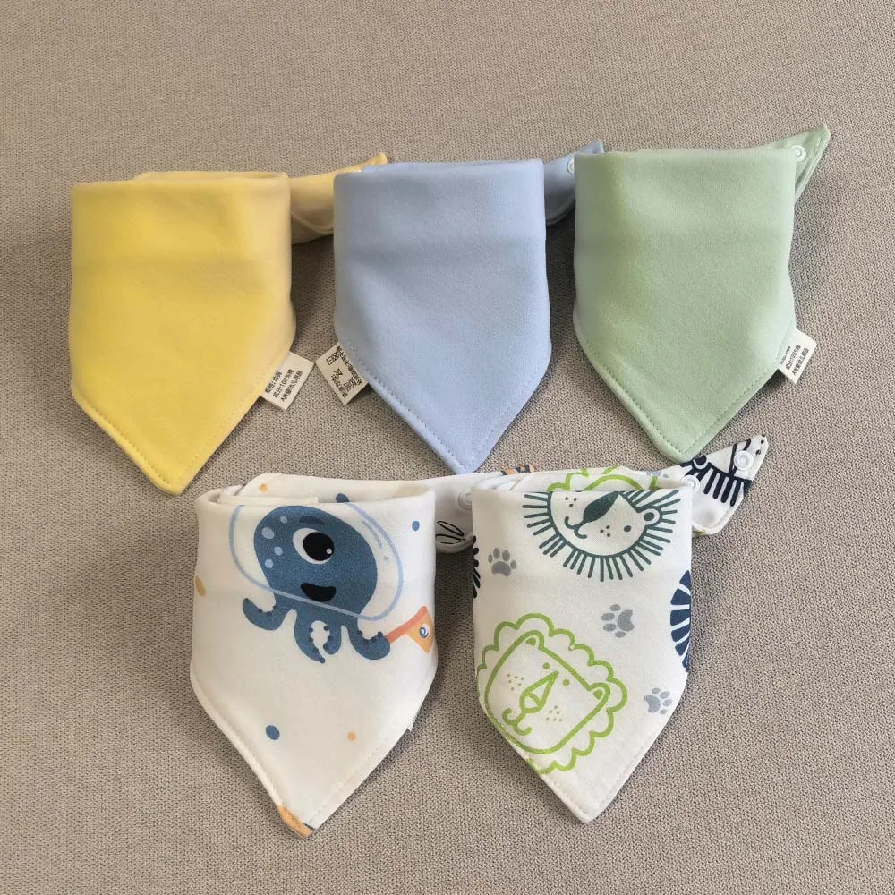 Newborn Baby Bibs Cotton Triangle Soft Bandana Bibs 5Pcs Saliva Towel Adjustable Burp Cloth For Teething And Drooling Baby Scarf