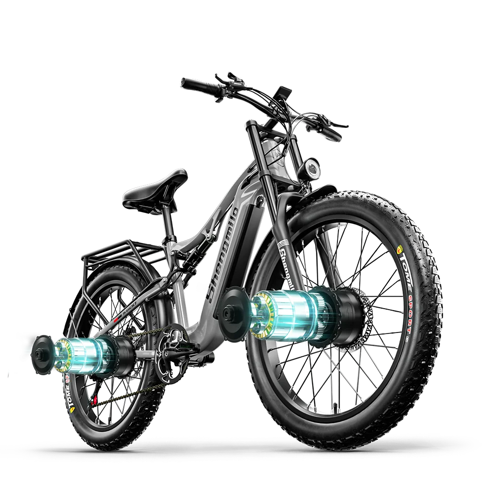 Vélo électrique adulte Shengmilo S600 pour homme, E-Mountain Bike avec deux moteurs, batterie 48V840WH, pneus larges de 26 pouces