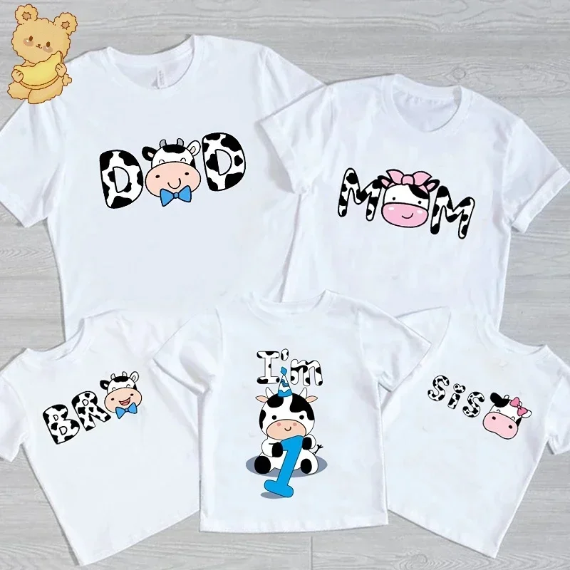 

Family Look Mommy and Me Clothes Matching Summer Cow Printing Family Clothing Mother Daughter Son Father Kids T-shirt