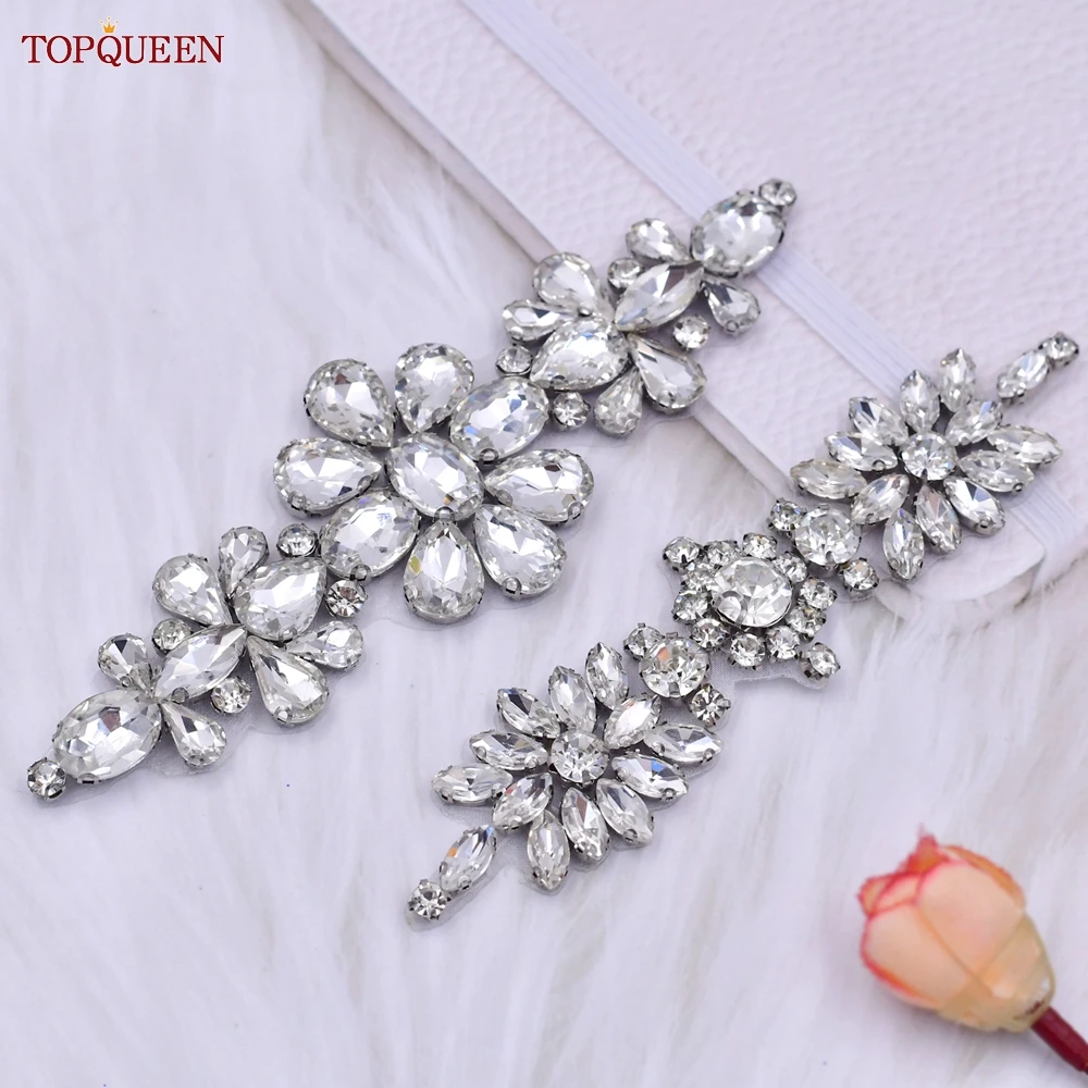 TOPQUEEN-cinturón para vestido de novia, faja nupcial de cristal con diamantes de imitación plateados, apliques de perlas, cinturón para vestidos de noche