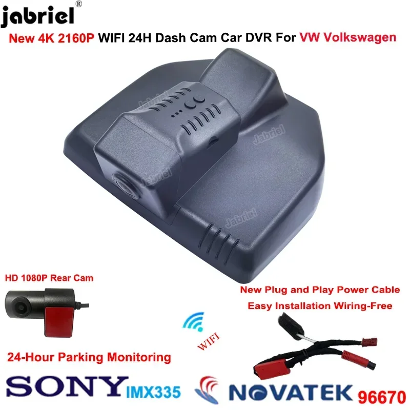 Jabriel New Wifi Car Dvr 24H Video Recorder For 2021 2022 2023 2024 Volkswagen VW id3 ID3 ID.3 4K Dash Cam Front and Rear Camera