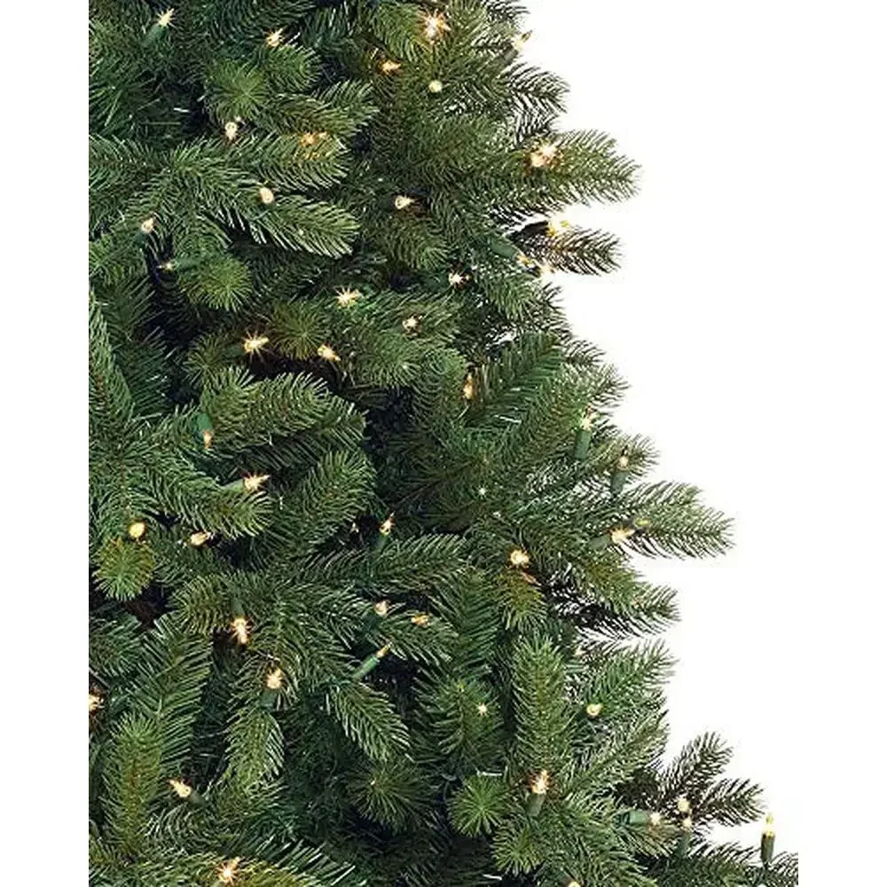 Woodland Spruce 6.5ft Pre-Lit Artificial Christmas Tree Clear LED Lights Realistic Narrow Shape Warm Glow Easy Assembly PE PVC