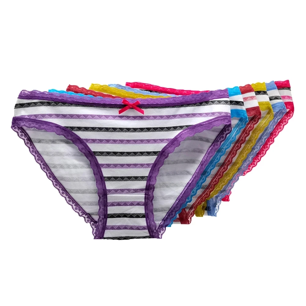 Ladies Pantites Cotton Underwear Women Sexy Low Rise Briefs Colors Stripe Underpants Knickers Lingerie M L XL 5 Pcs/set