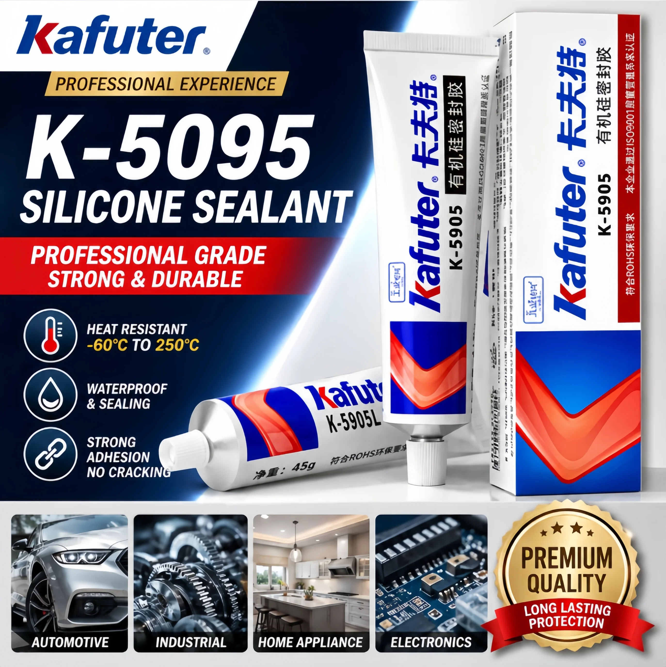Kafuter K-5905 RTV Silicone Adhesive Sealant 45g Waterproof Heat Resistant Insulating Glue for Electronics LED Strip PCB Repair
