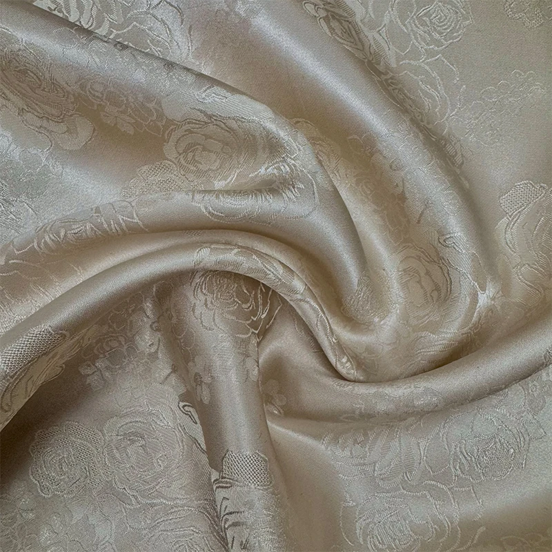 

1 meter 100% Mulberry Silk 19 momme Heavy Jacquard Silk Fabric Beige Color 114cm 45" wide by the yard JX228
