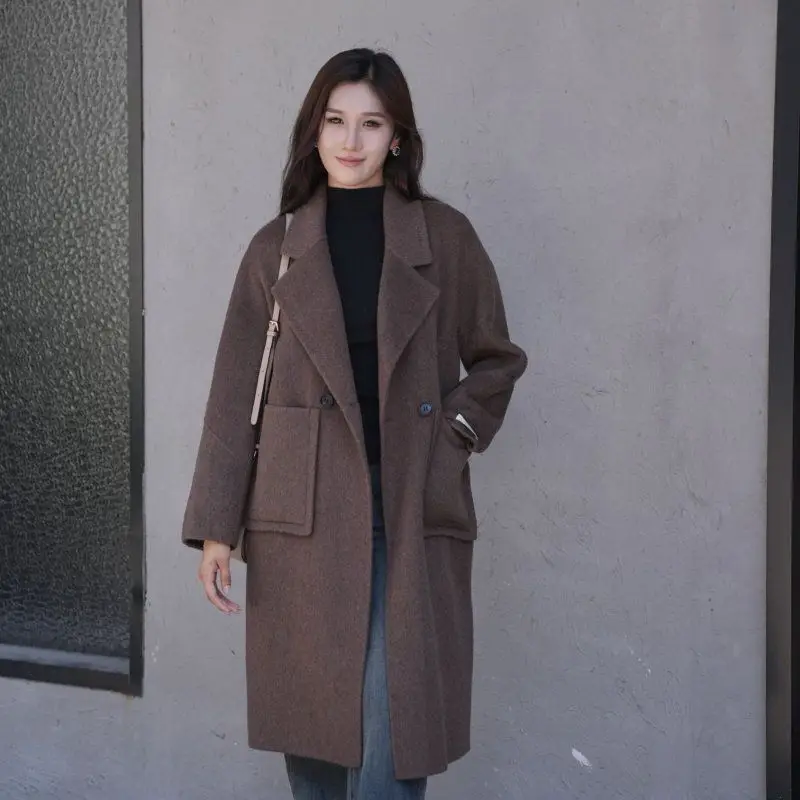 

2025 Winter Casual 2-Button Lapel Pocket Medium&Long High-End Wool Coat Big Pocket